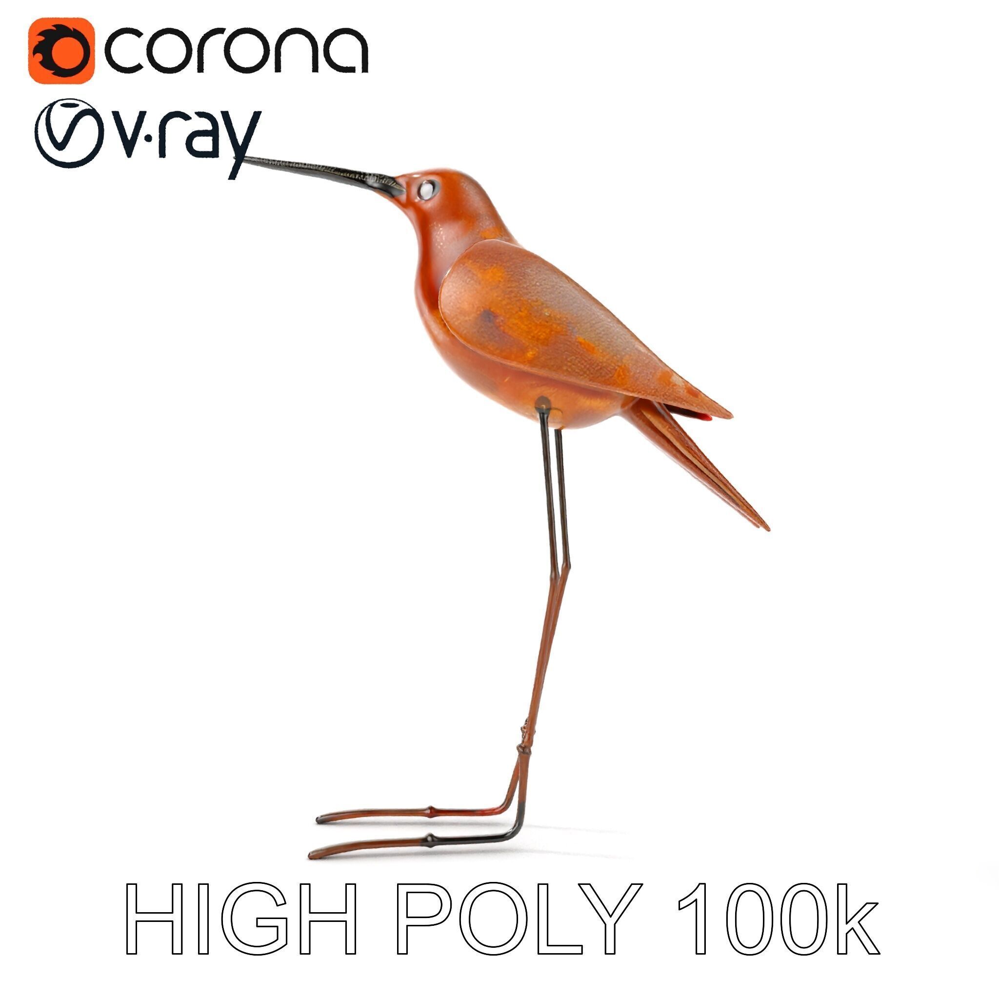 Rustic Metal Bird Sculpture D Model Pack Low-poly 3D model_13