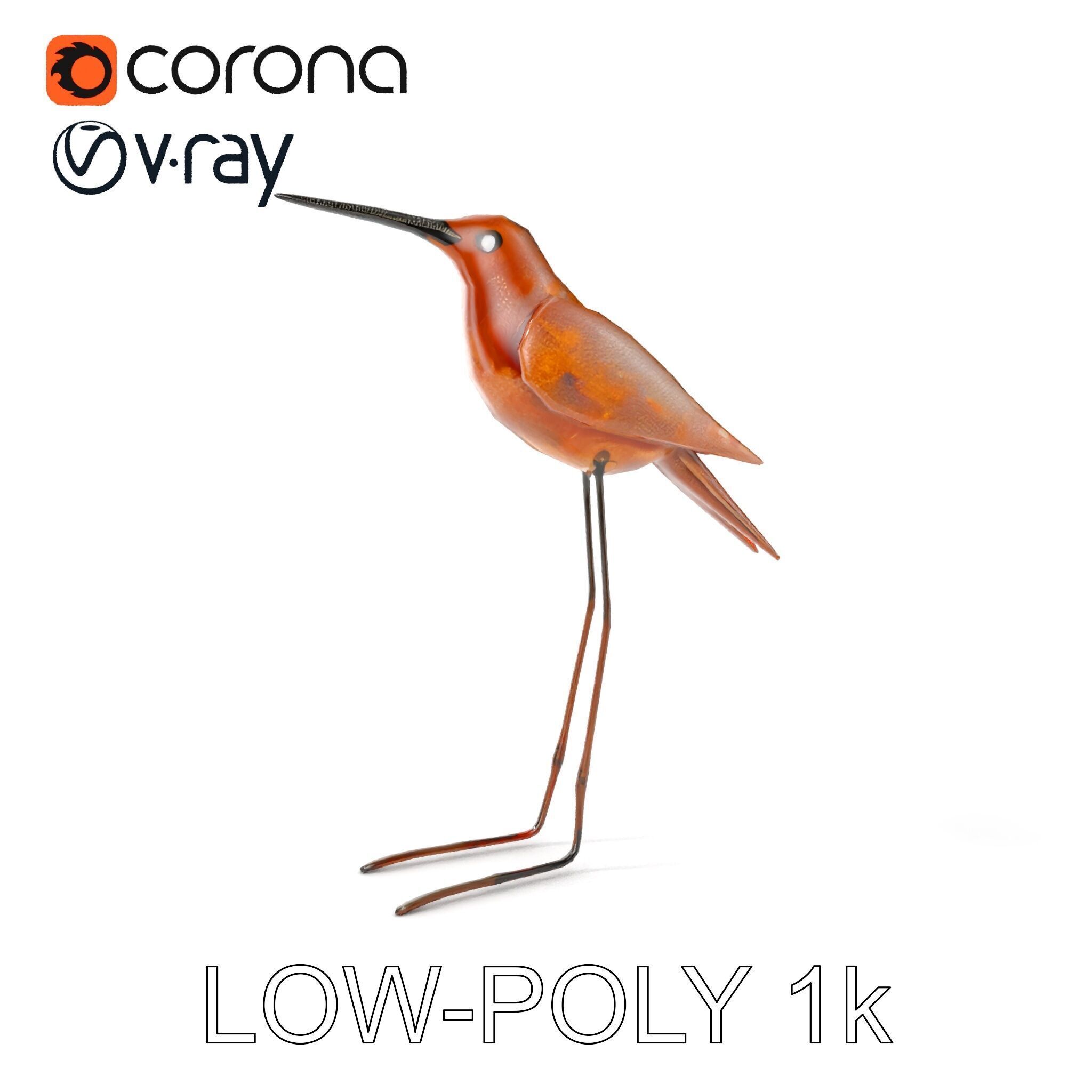 Rustic Metal Bird Sculpture D Model Pack Low-poly 3D model_7