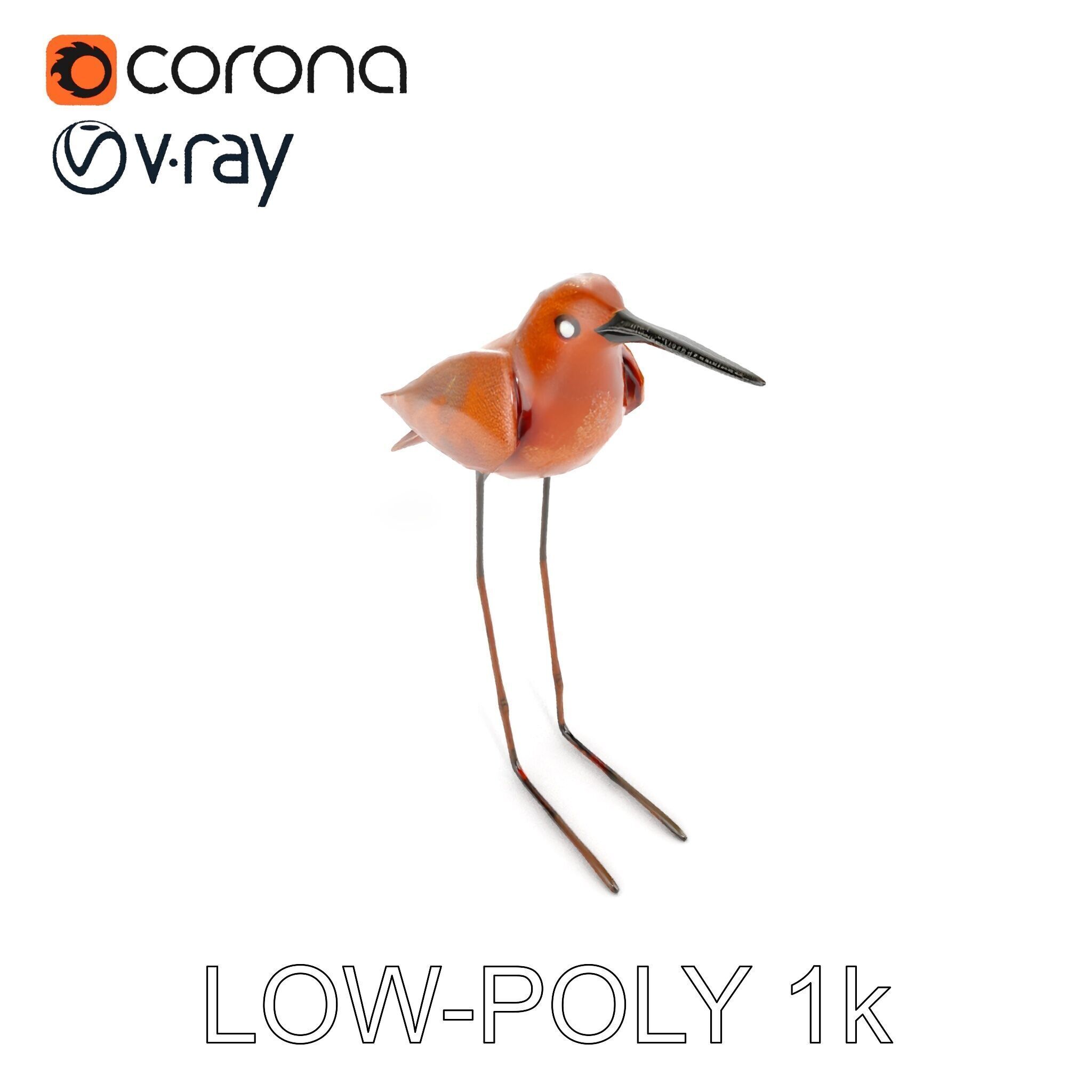 Rustic Metal Bird Sculpture D Model Pack Low-poly 3D model_23