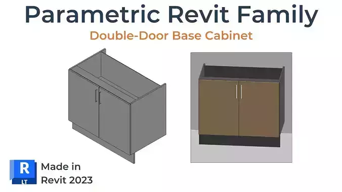 DOUBLE DOOR BASE Cabinet Revit Family UK Parametric 3D model DOUBLE DOOR BASE Cabinet Revit Family UK Parametric 3D model
