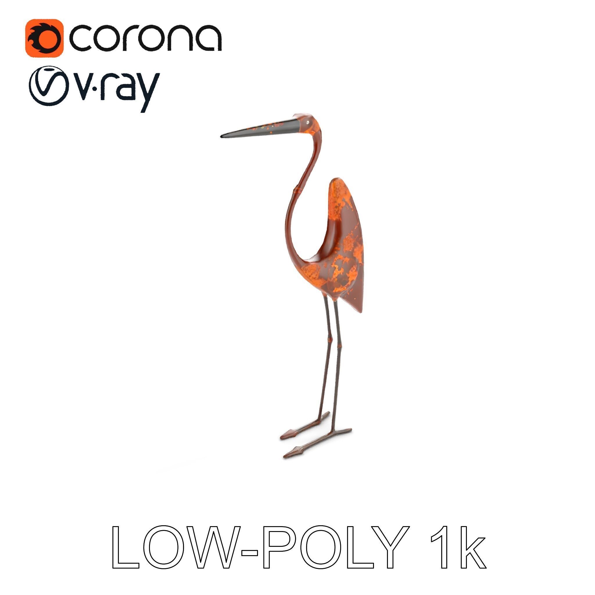Rustic Metal Bird Sculpture Model Pack Low-poly 3D model_7
