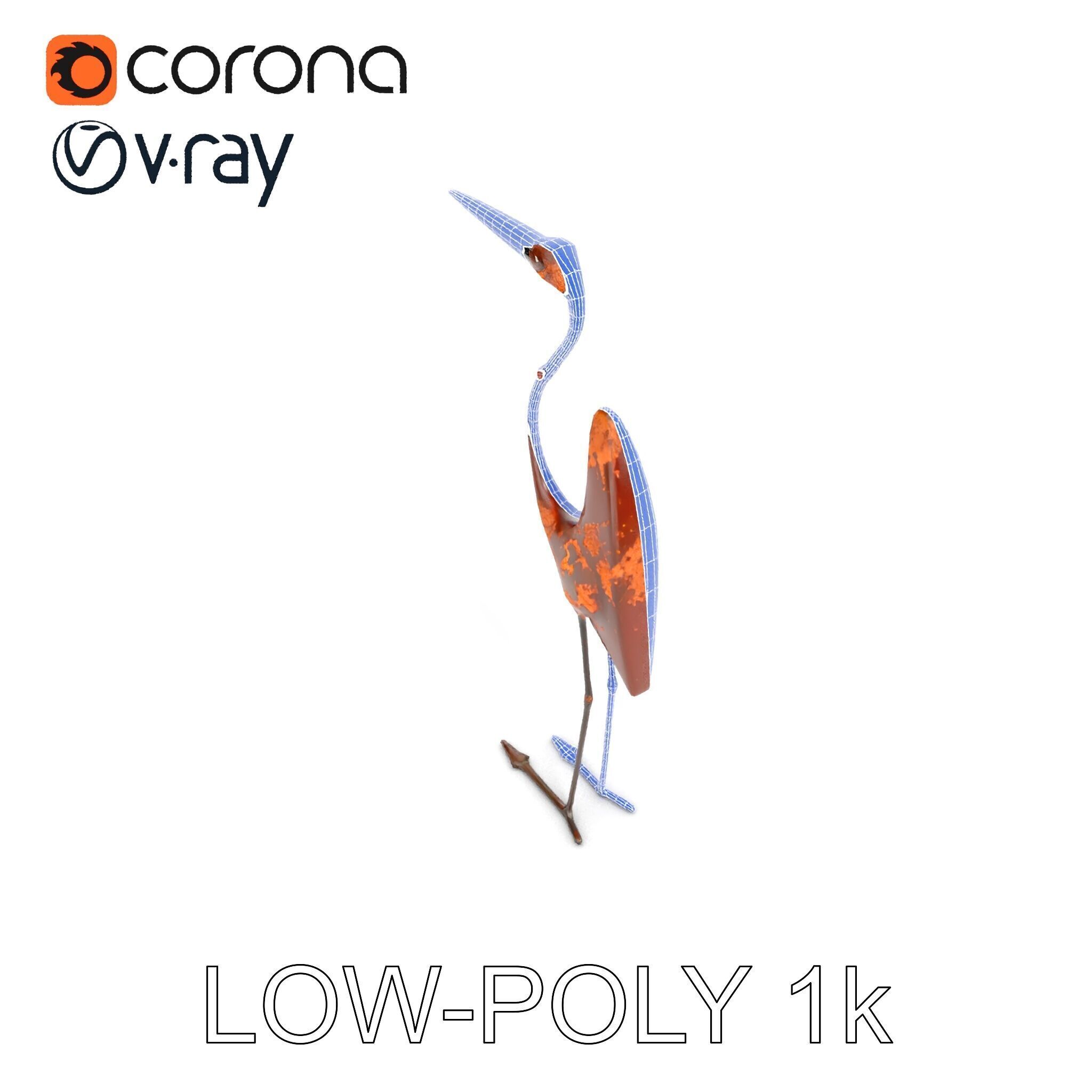 Rustic Metal Bird Sculpture Model Pack Low-poly 3D model_12