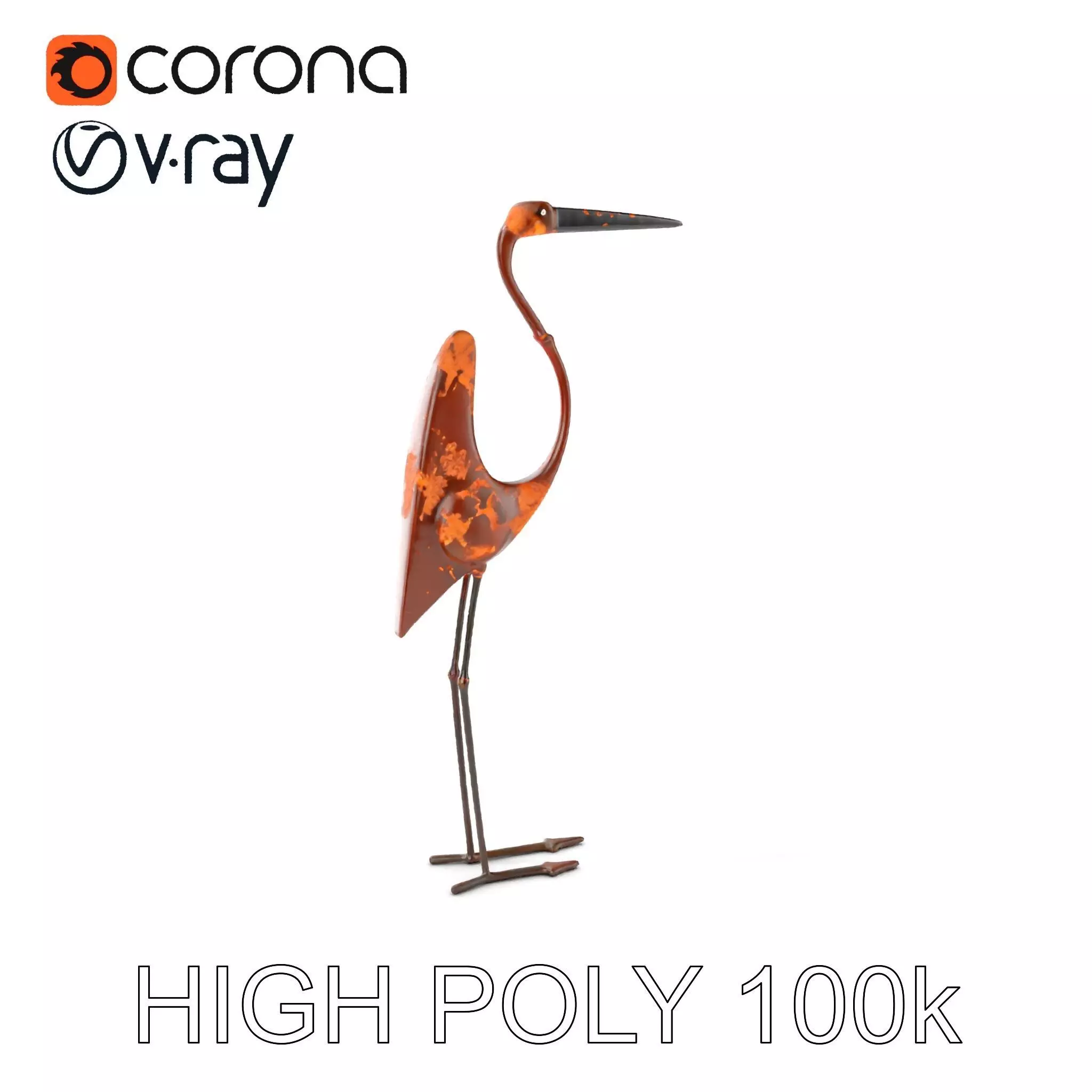 Rustic Metal Bird Sculpture Model Pack Low-poly 3D model_0