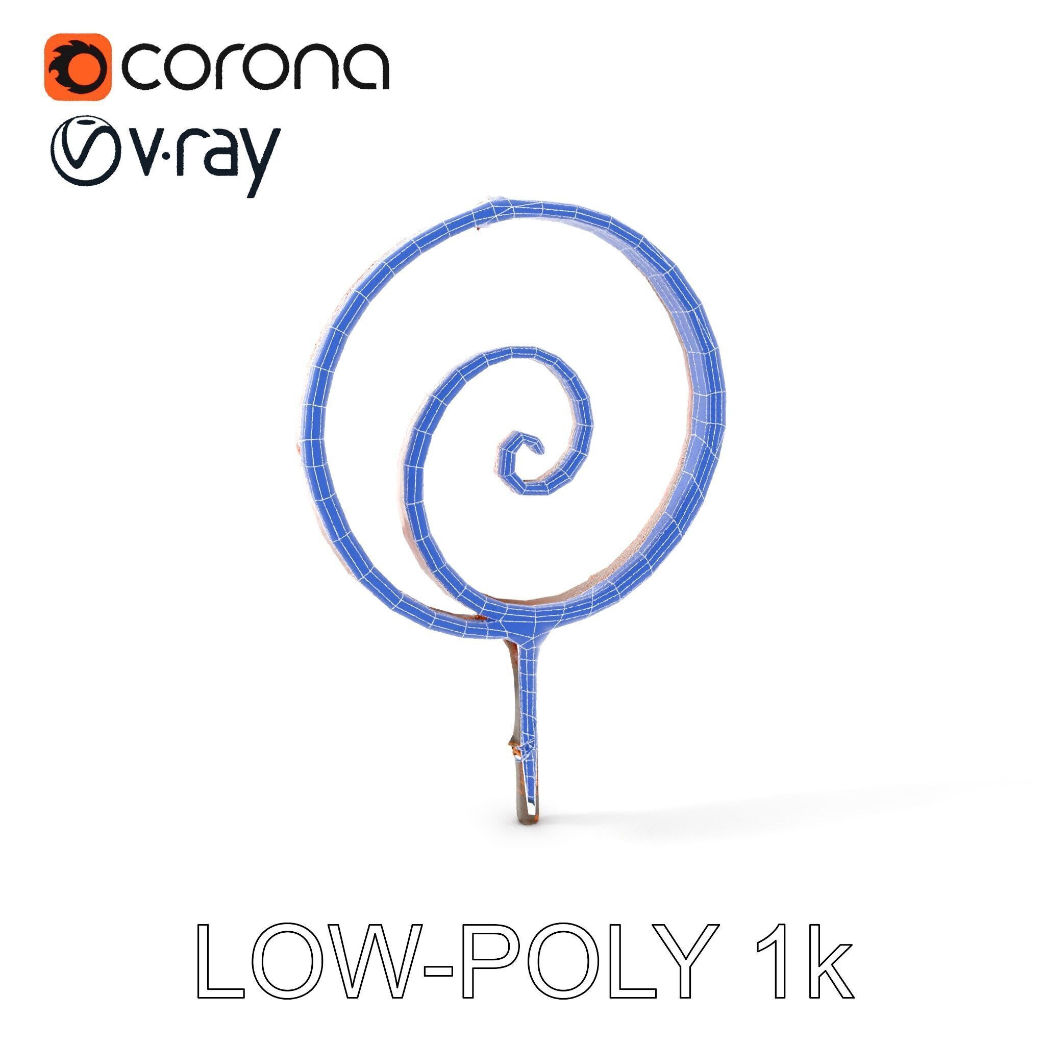 Rustic Spiral Iron Staff model pack Low-poly 3D model_11