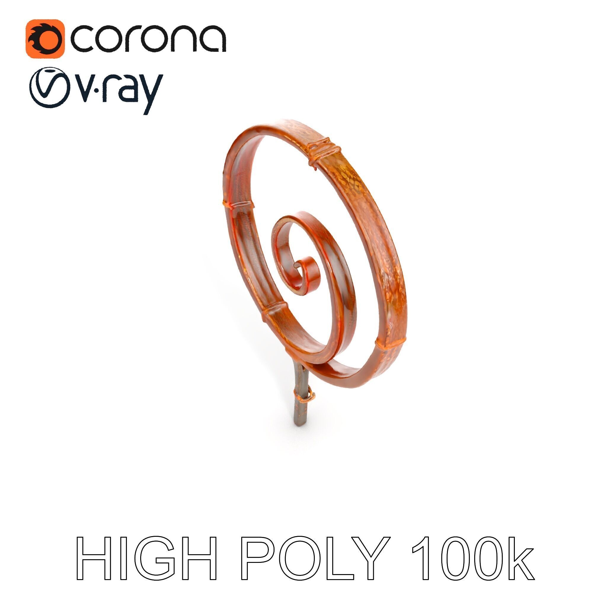 Rustic Spiral Iron Staff model pack Low-poly 3D model_12