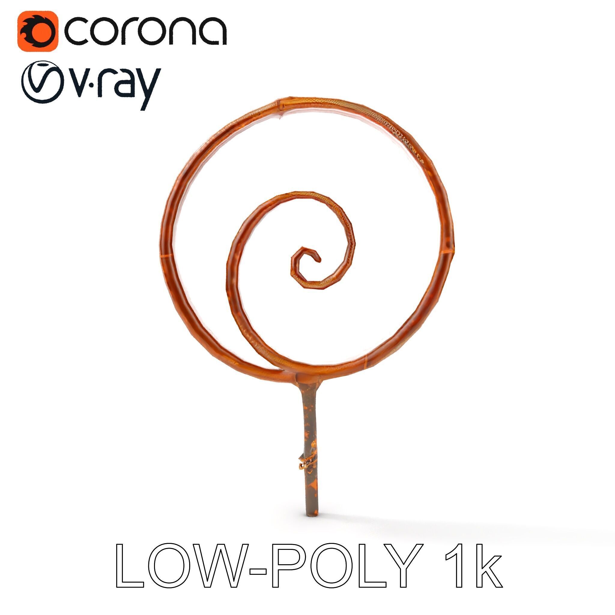 Rustic Spiral Iron Staff model pack Low-poly 3D model_14