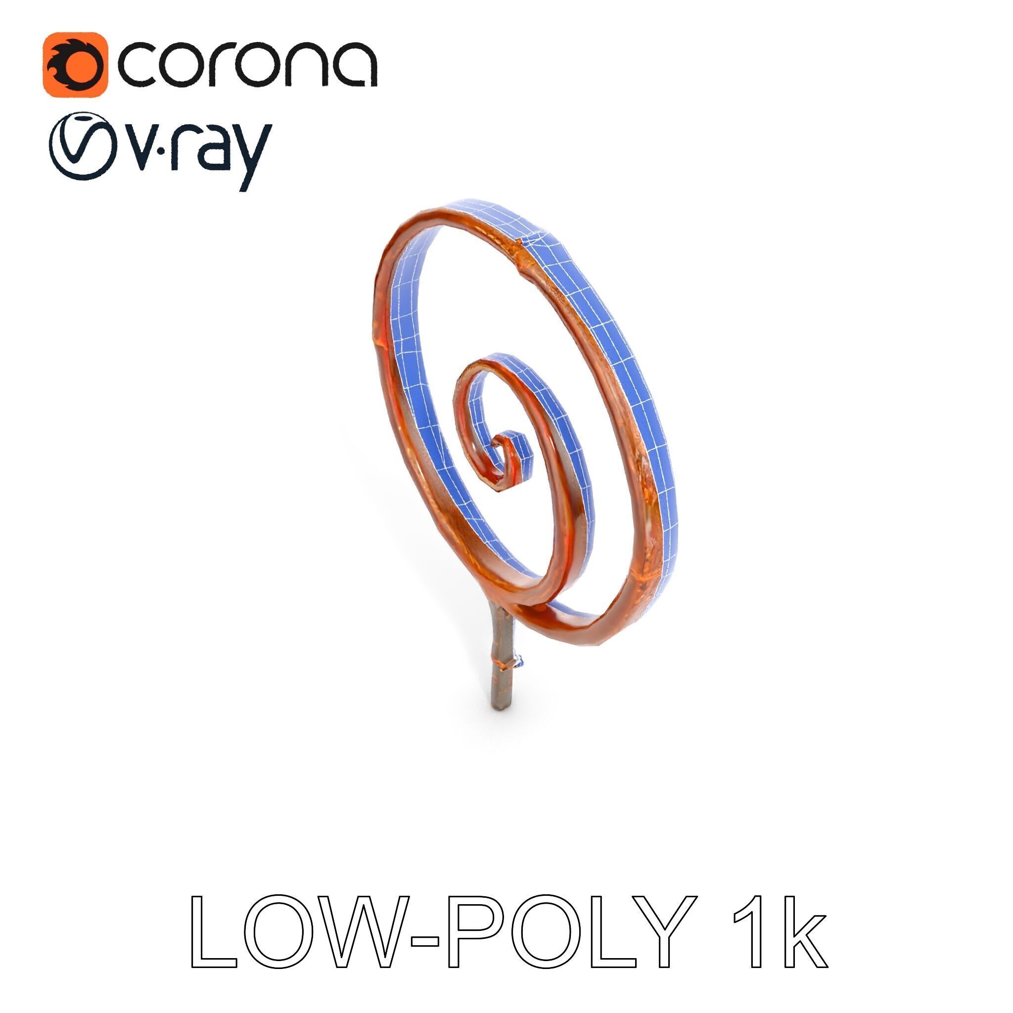 Rustic Spiral Iron Staff model pack Low-poly 3D model_9