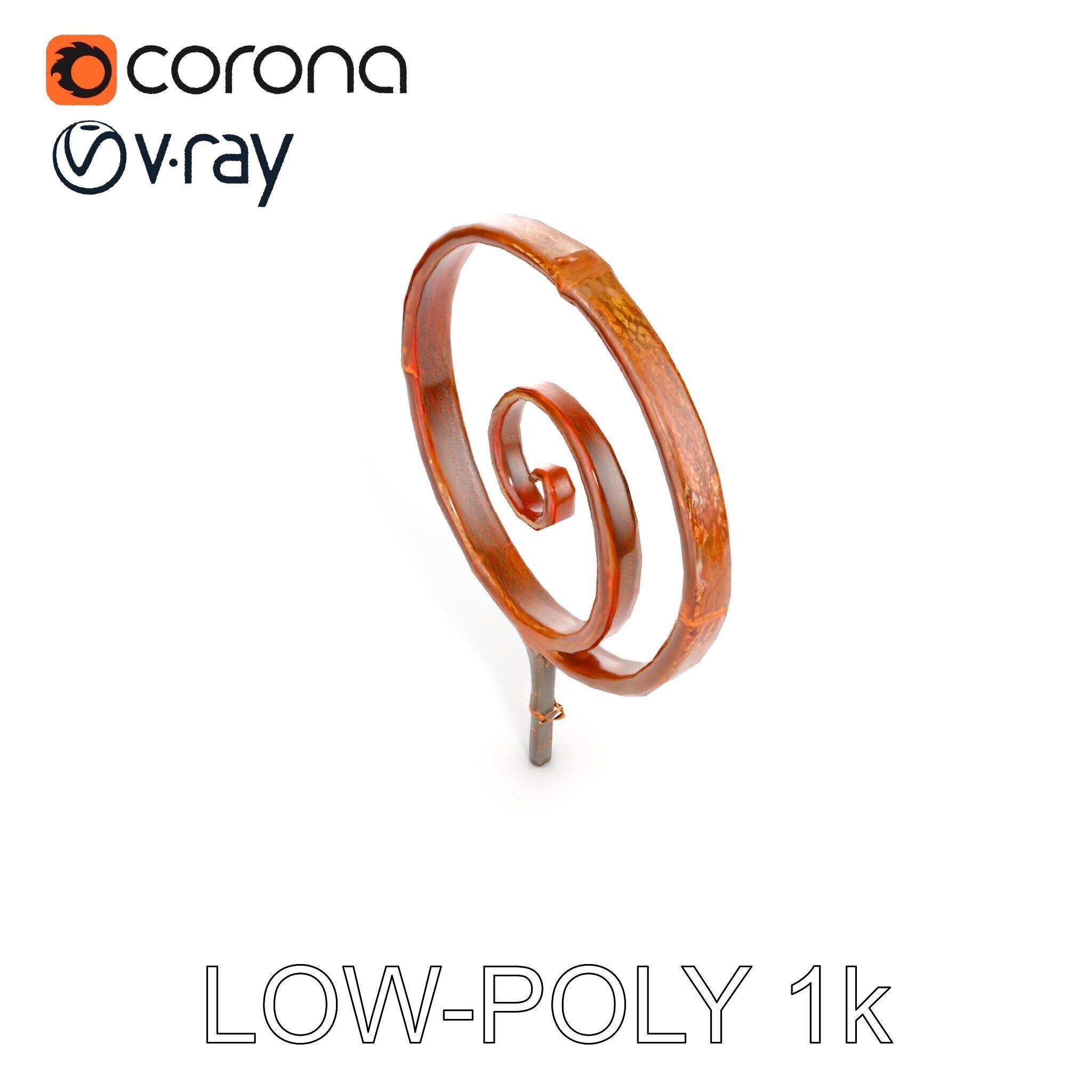 Rustic Spiral Iron Staff model pack Low-poly 3D model_26