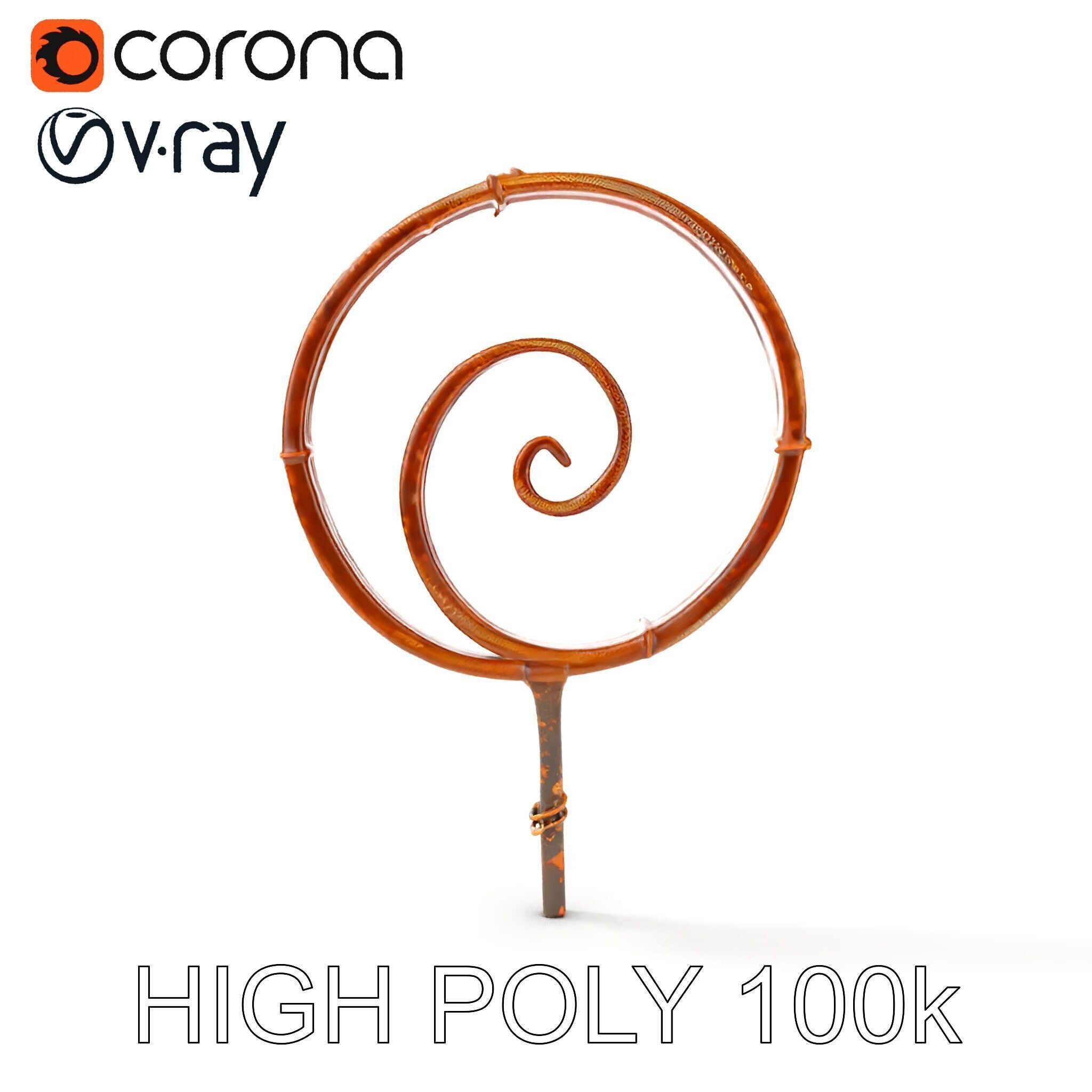 Rustic Spiral Iron Staff model pack Low-poly 3D model_15
