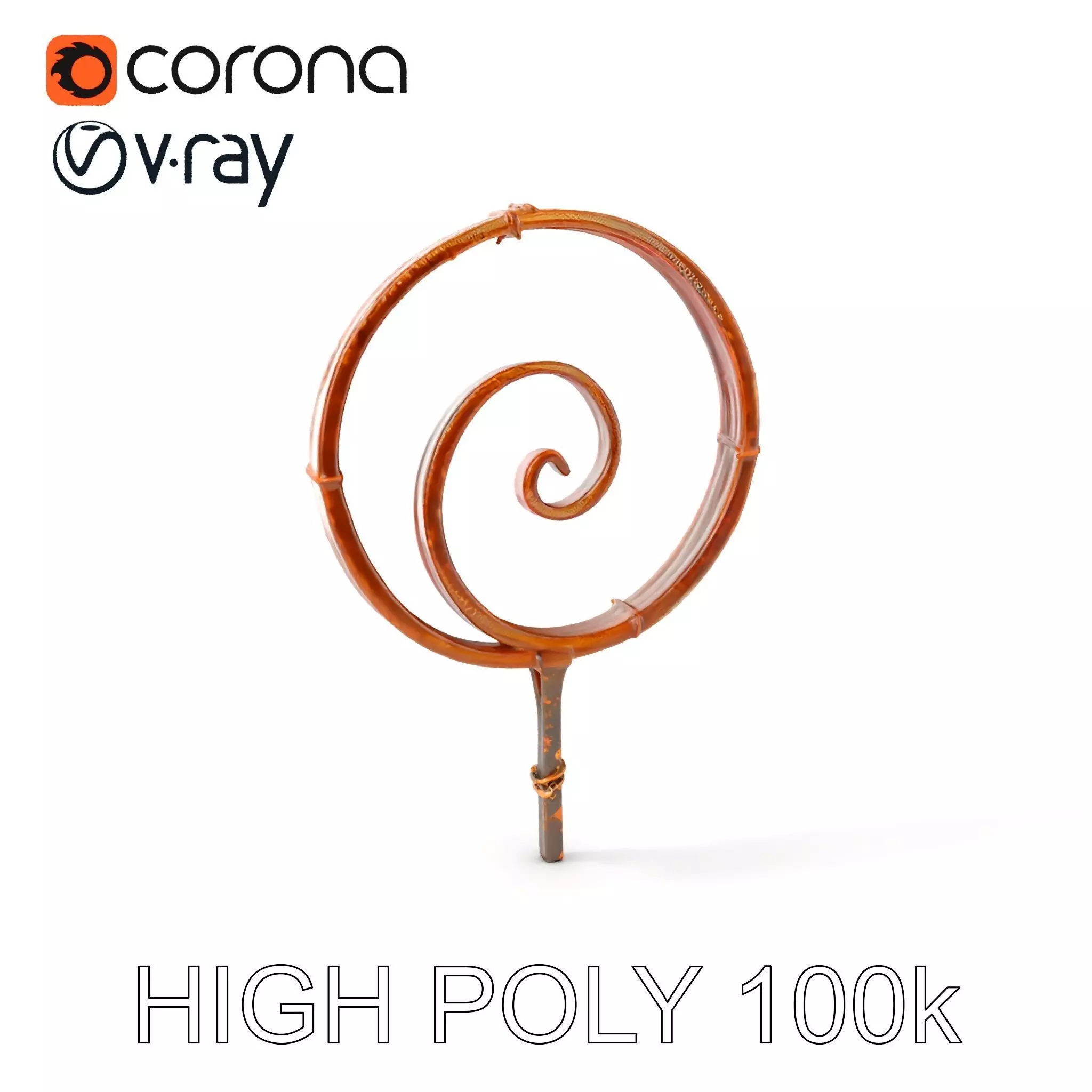 Rustic Spiral Iron Staff model pack Low-poly 3D model_0