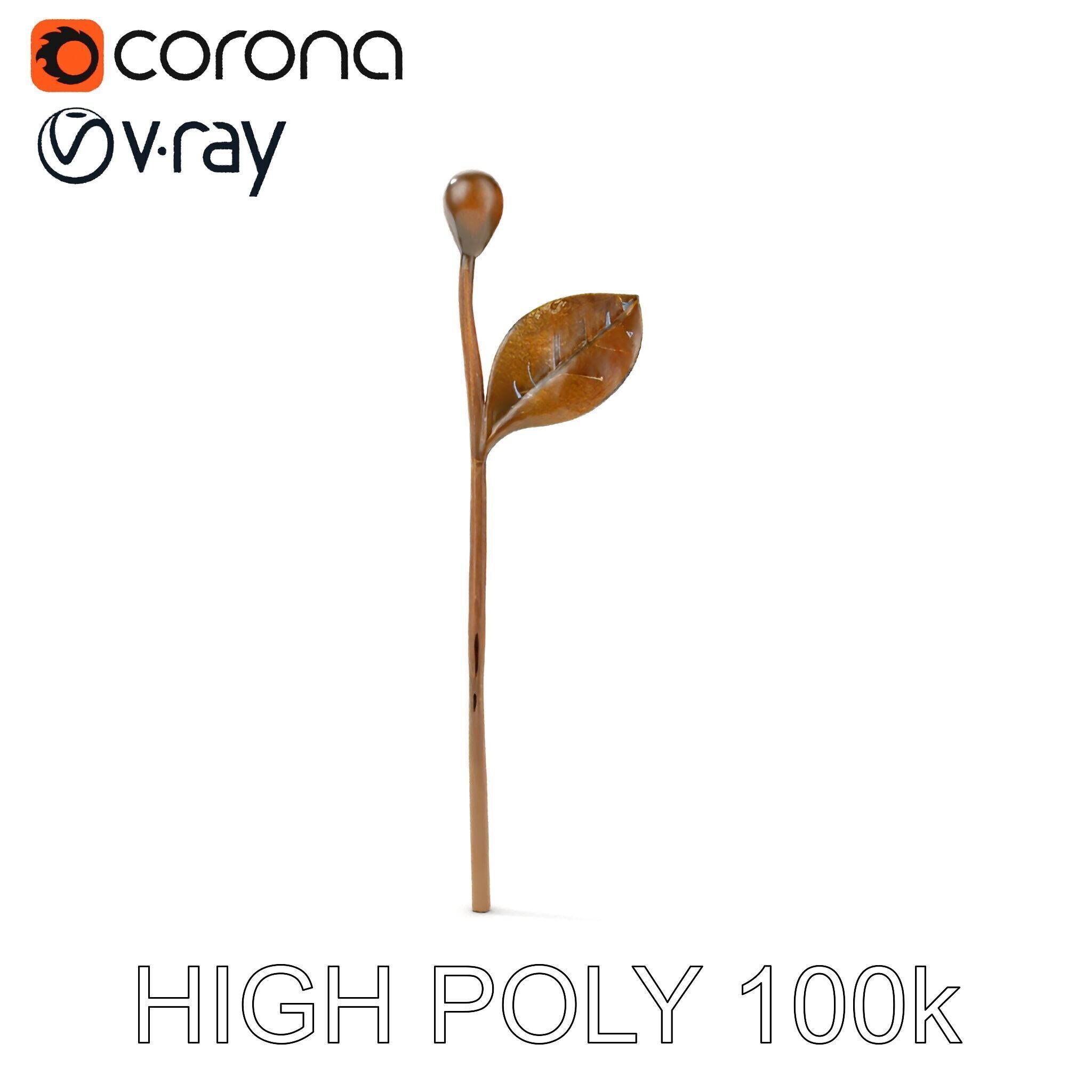 Elegant Leaf Spoon Model Pack with PBR Textures Low-poly 3D model_27