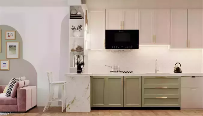 Studio Apartment Interior Design for Women 3D Model Corona Low-poly 3D model
