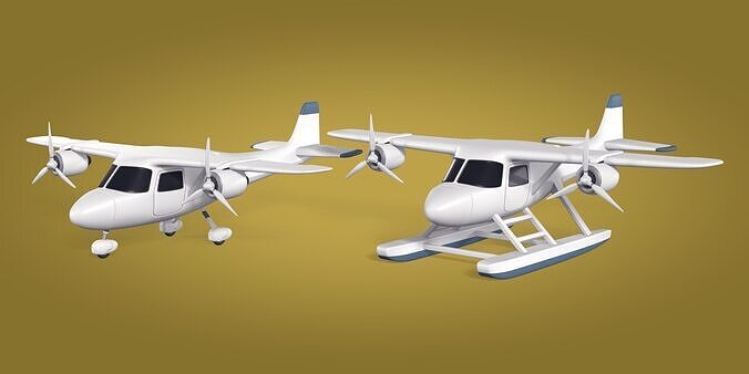 Light Aircraft - Airplane - Plane - Seaplane - Floatplane Low-poly 3D model