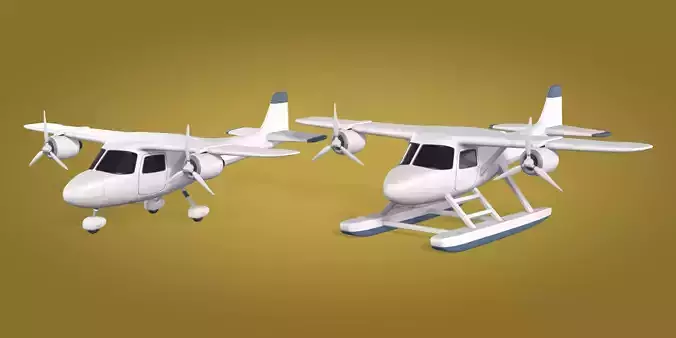 Light Aircraft - Airplane - Plane - Seaplane - Floatplane Low-poly 3D model
