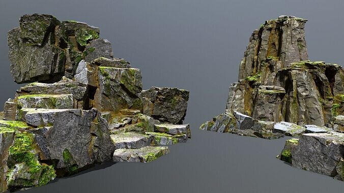 mossy rocks Low-poly 3D model