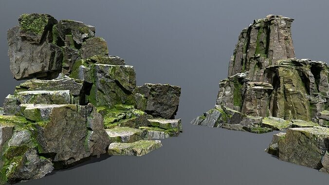 mossy rocks Low-poly 3D model