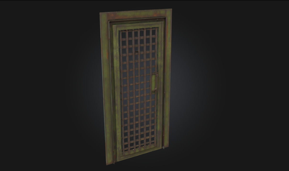 Rusty Grid Door Aged Metal Barrier 3D model_4