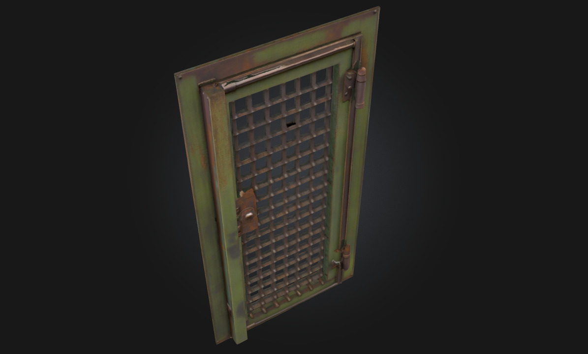 Rusty Grid Door Aged Metal Barrier 3D model_5