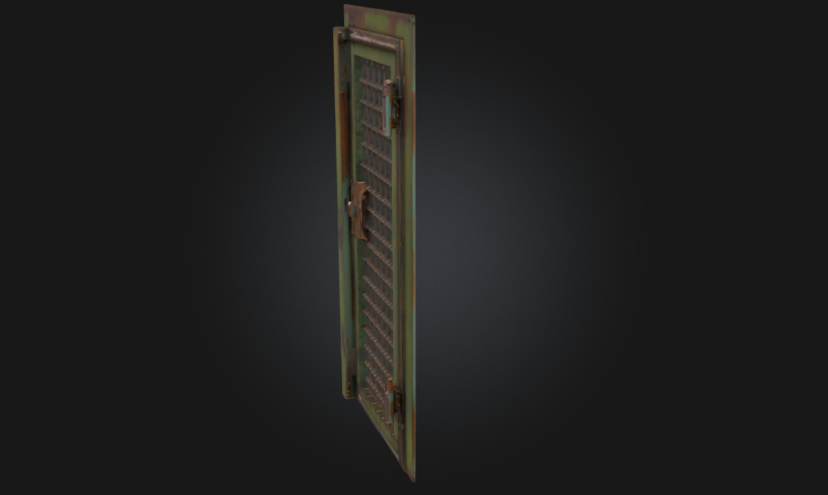 Rusty Grid Door Aged Metal Barrier 3D model_3