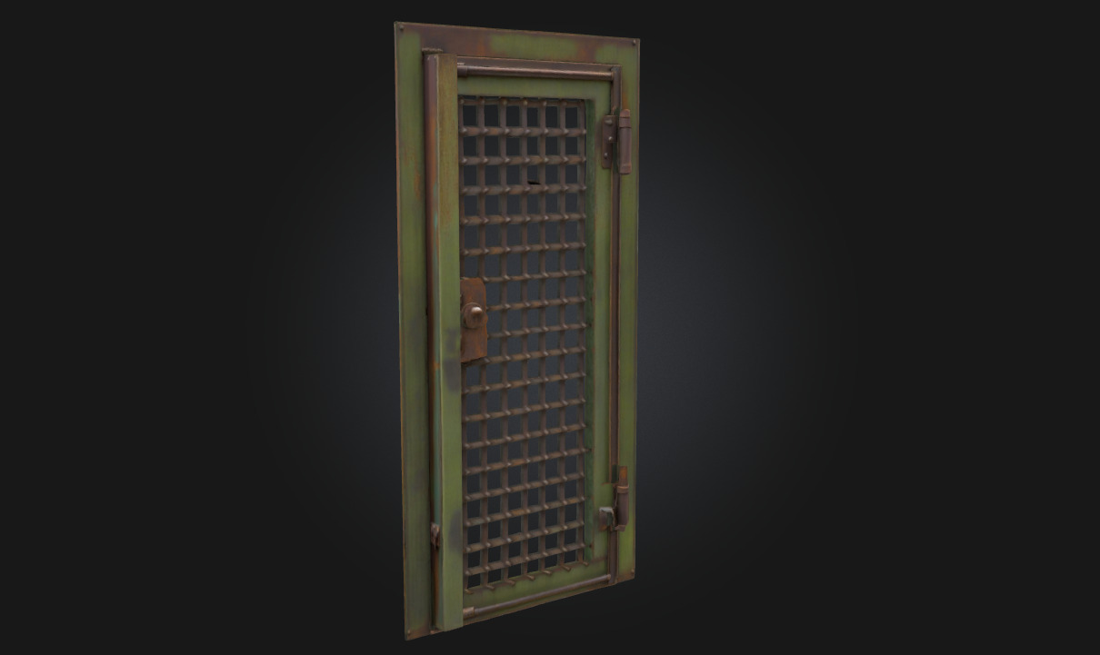 Rusty Grid Door Aged Metal Barrier 3D model_1