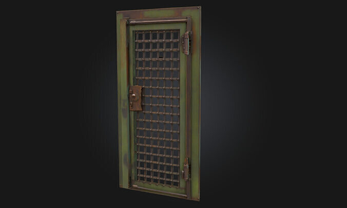Rusty Grid Door Aged Metal Barrier 3D model