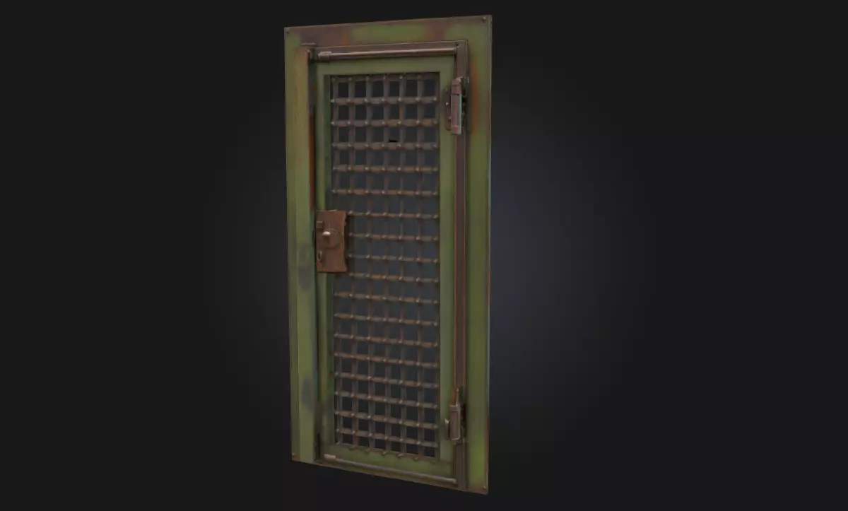 Rusty Grid Door Aged Metal Barrier 3D model_0