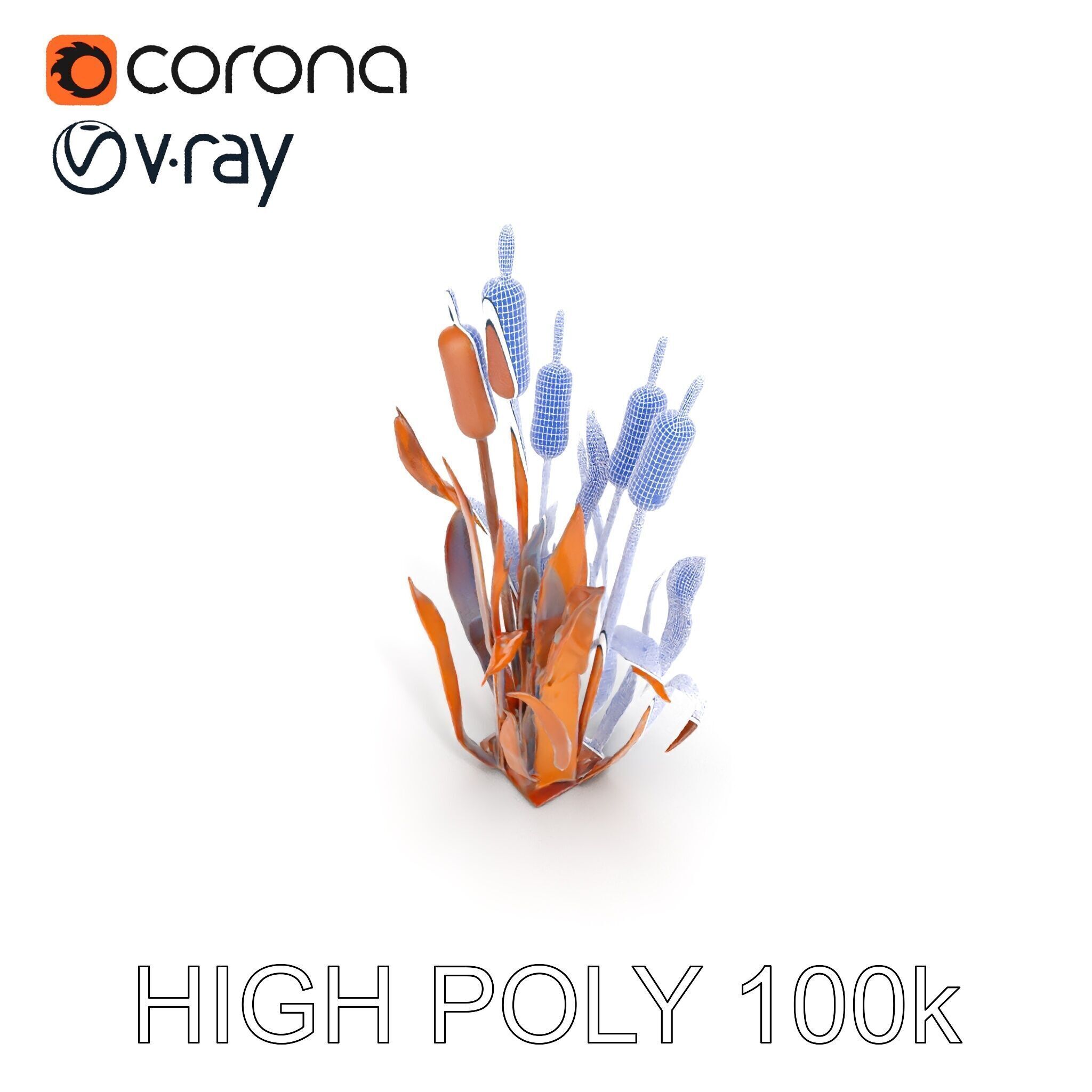 Metal Cattail Sculpture Model Pack Low-poly 3D model_35