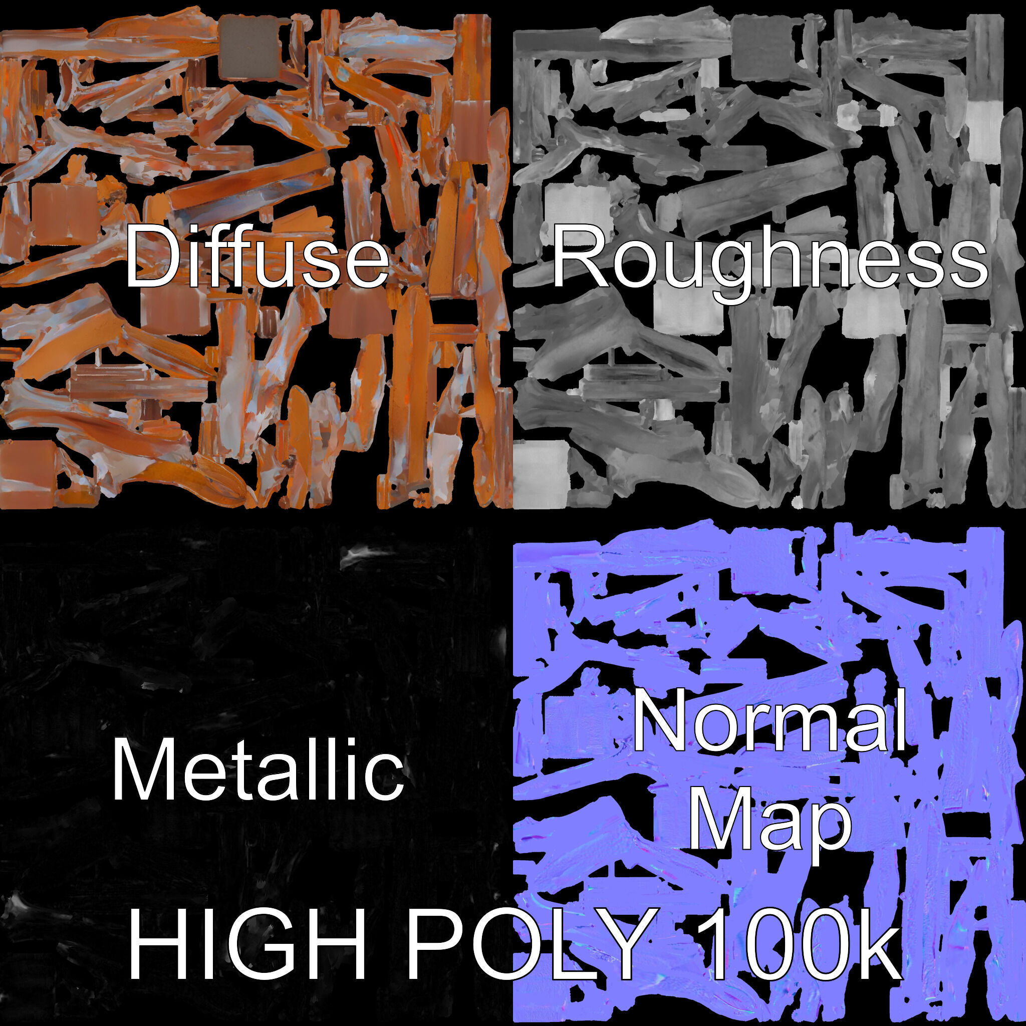 Metal Cattail Sculpture Model Pack Low-poly 3D model_3