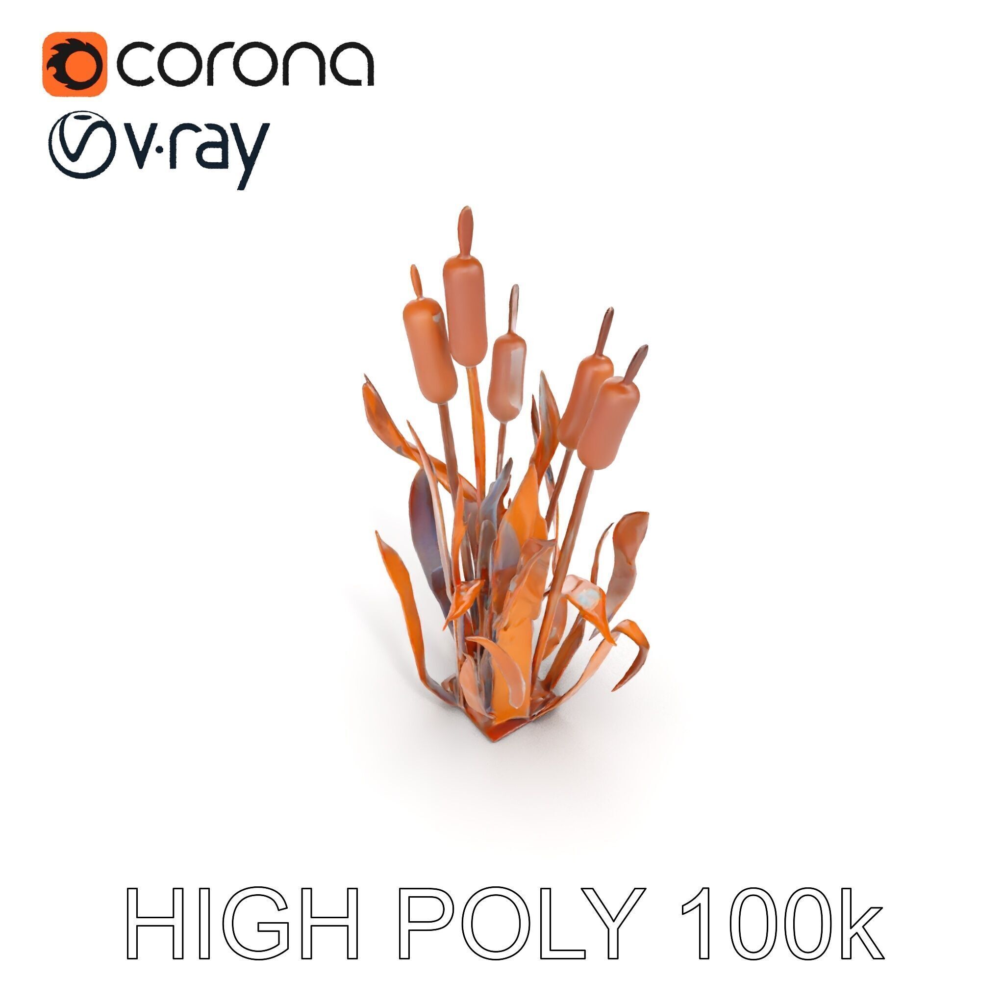Metal Cattail Sculpture Model Pack Low-poly 3D model_10