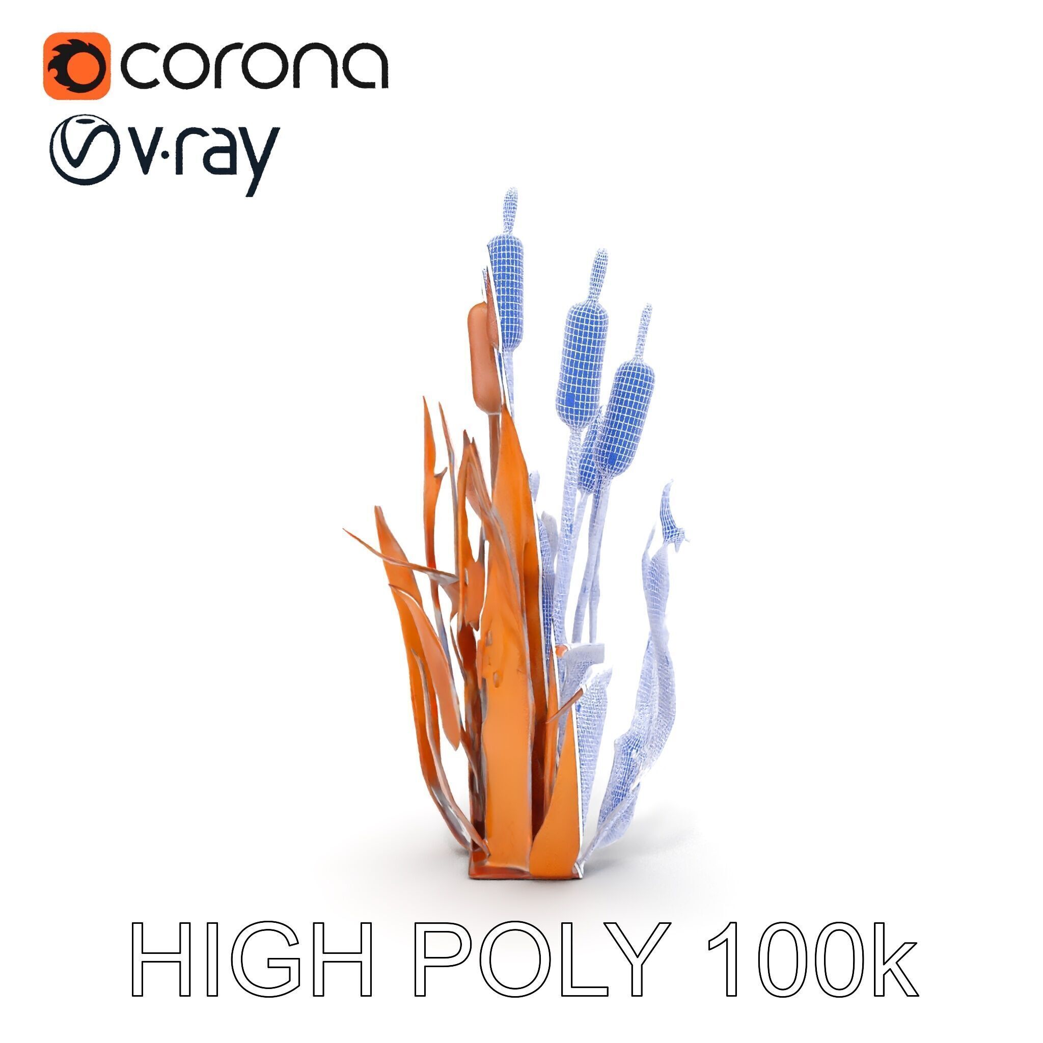 Metal Cattail Sculpture Model Pack Low-poly 3D model_29