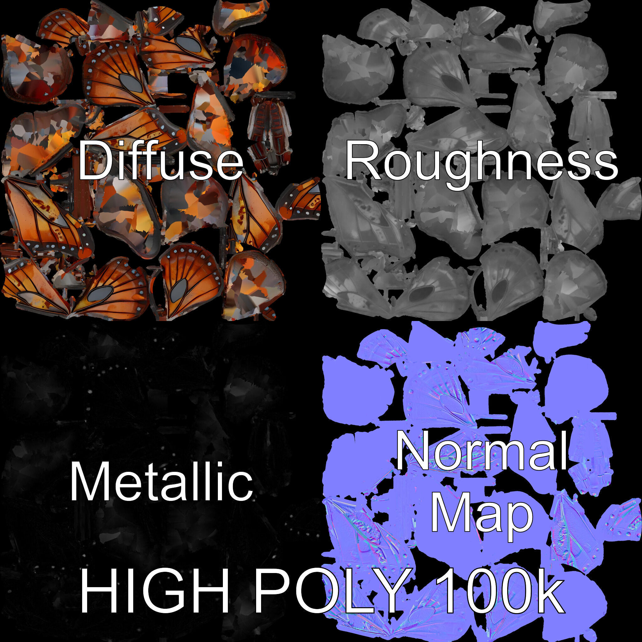 Butterfly Metal Art Model Pack Low-poly 3D model_2