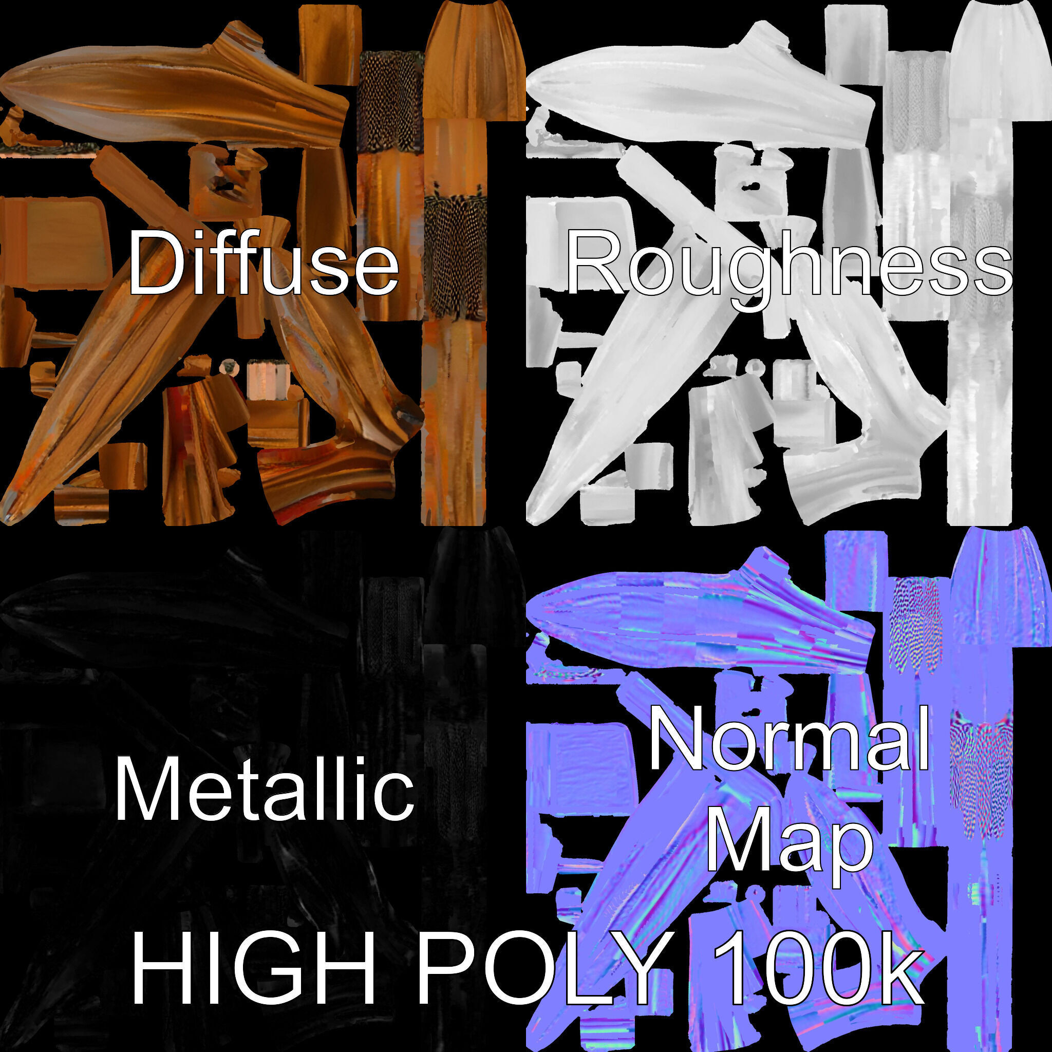 Decorative Cattail Sculpture Model Pack Low-poly 3D model_2