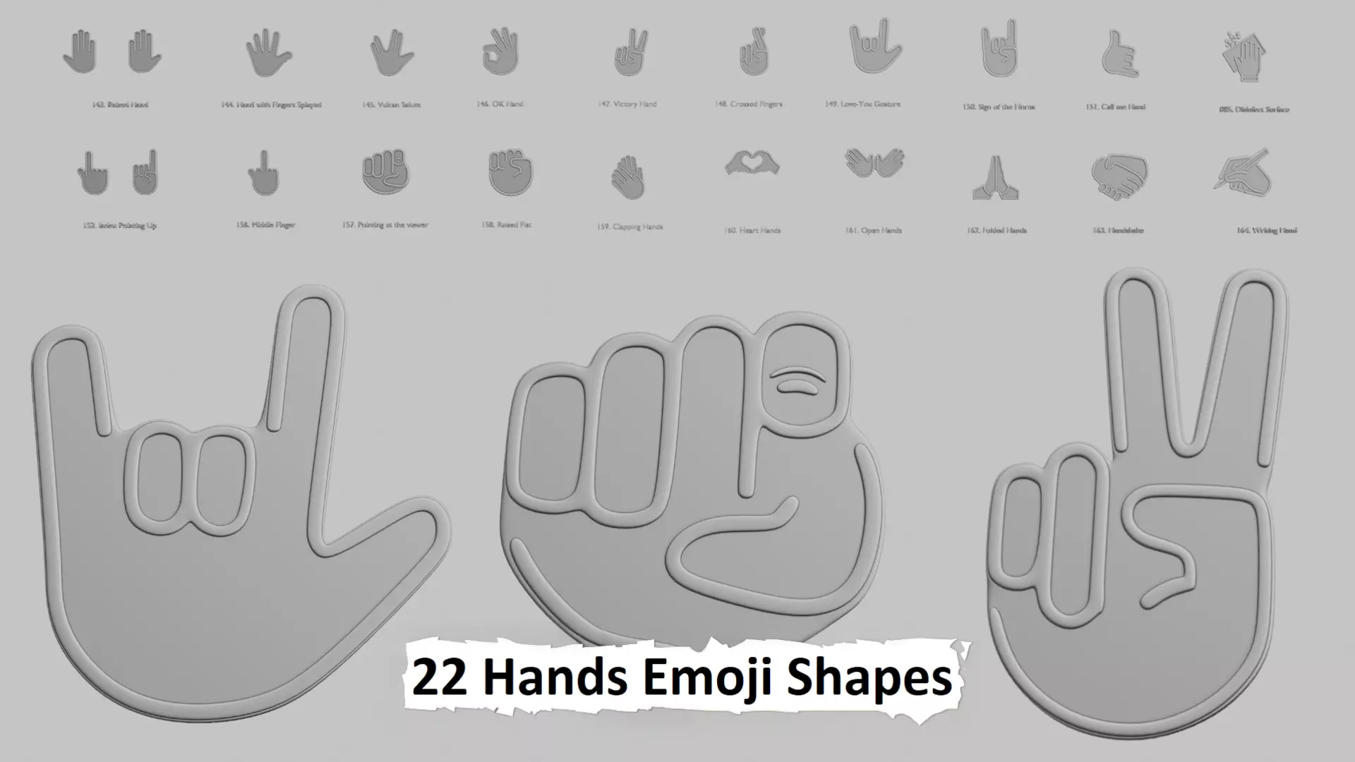 Hands Emoji Pack 3D Printable 22 Unique Emojis 3D print model