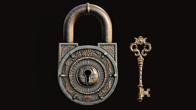 Fantasy Padlock with Key 2 Low-poly 3D model Low-poly 3D model