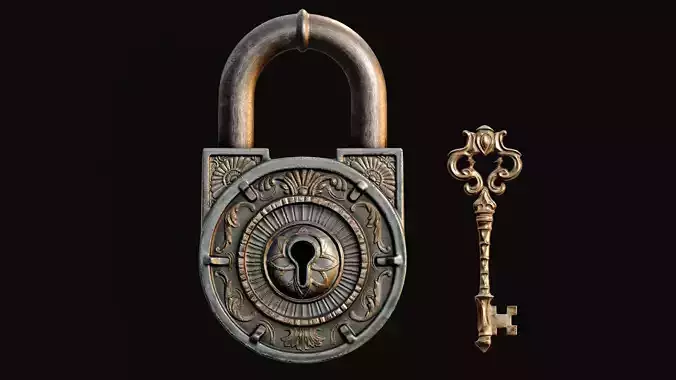 Fantasy Padlock with Key 2 Low-poly 3D model Low-poly 3D model