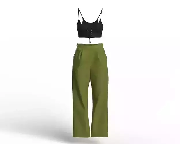 Urban Modern-day Female Tie Up Crop Top and Lose Trouser Set  3D model