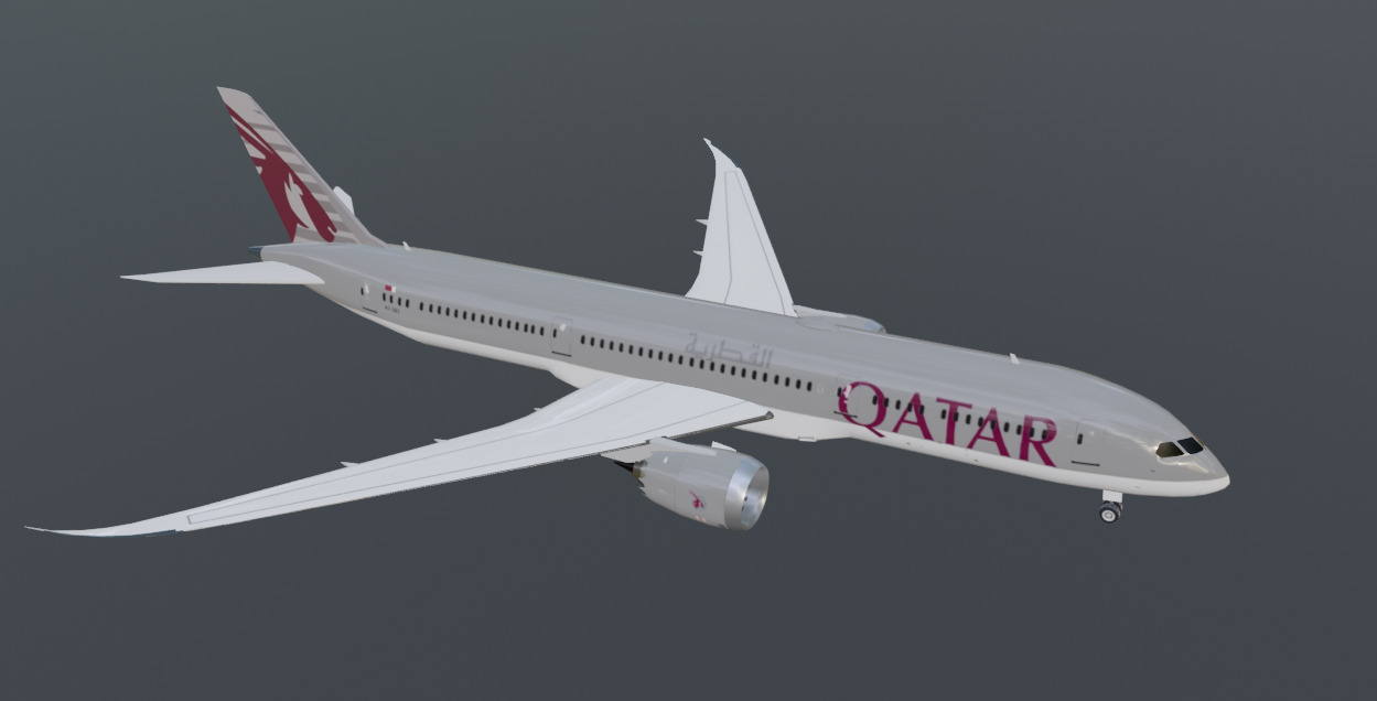 Qatar airways boeing 787-9 low poly 3D Model  Low-poly 3D model_7