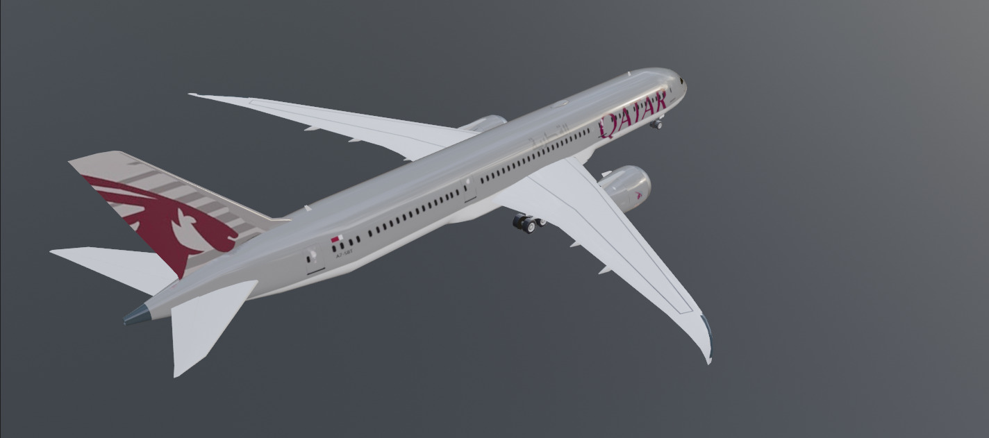 Qatar airways boeing 787-9 low poly 3D Model  Low-poly 3D model_5