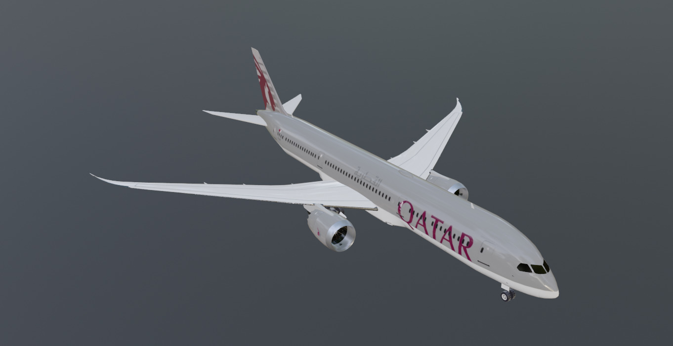 Qatar airways boeing 787-9 low poly 3D Model  Low-poly 3D model_8