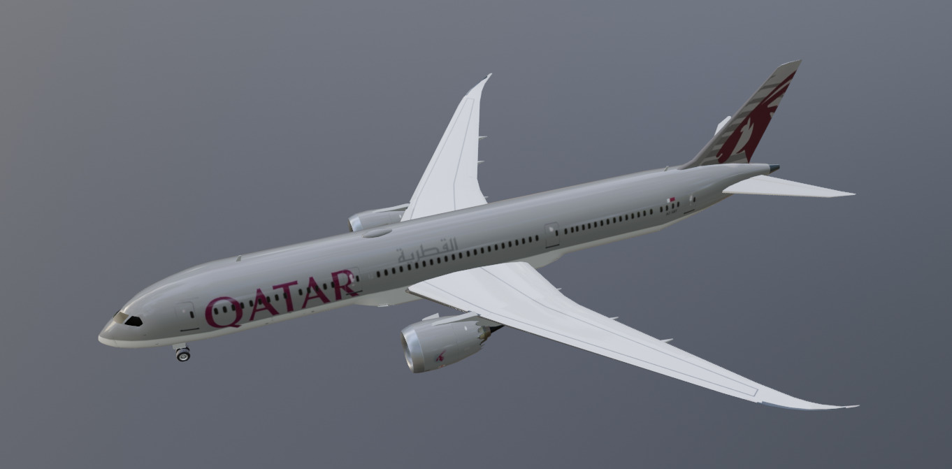 Qatar airways boeing 787-9 low poly 3D Model  Low-poly 3D model_12