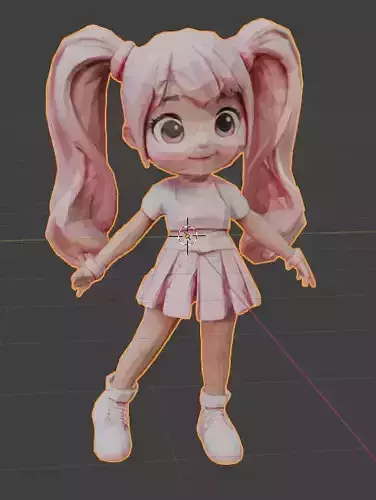 Cute Stylized Anime Girl 3D Model - Low Poly Character Low-poly 3D model