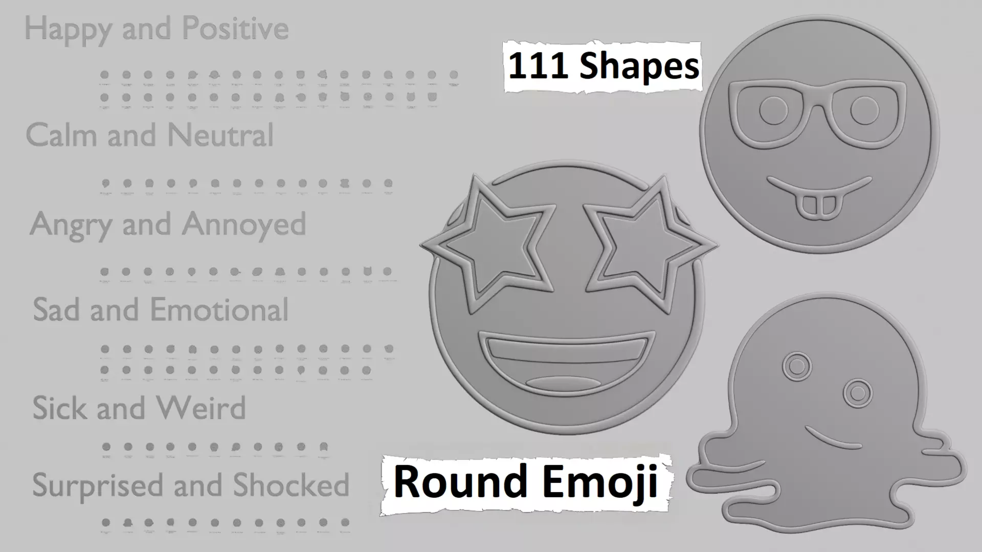 Round Emoji Pack 3D Printable 111 Unique Emojis 3D print model