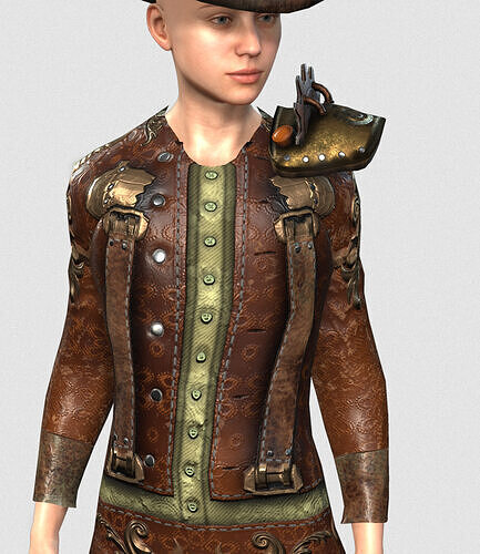 Steampunk rigged character woman Low-poly 3D model