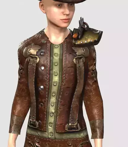 Steampunk rigged character woman Low-poly 3D model