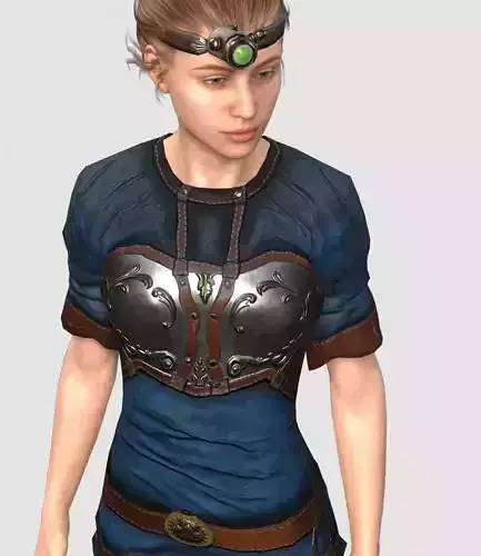 Steampunk rigged character woman Low-poly 3D model