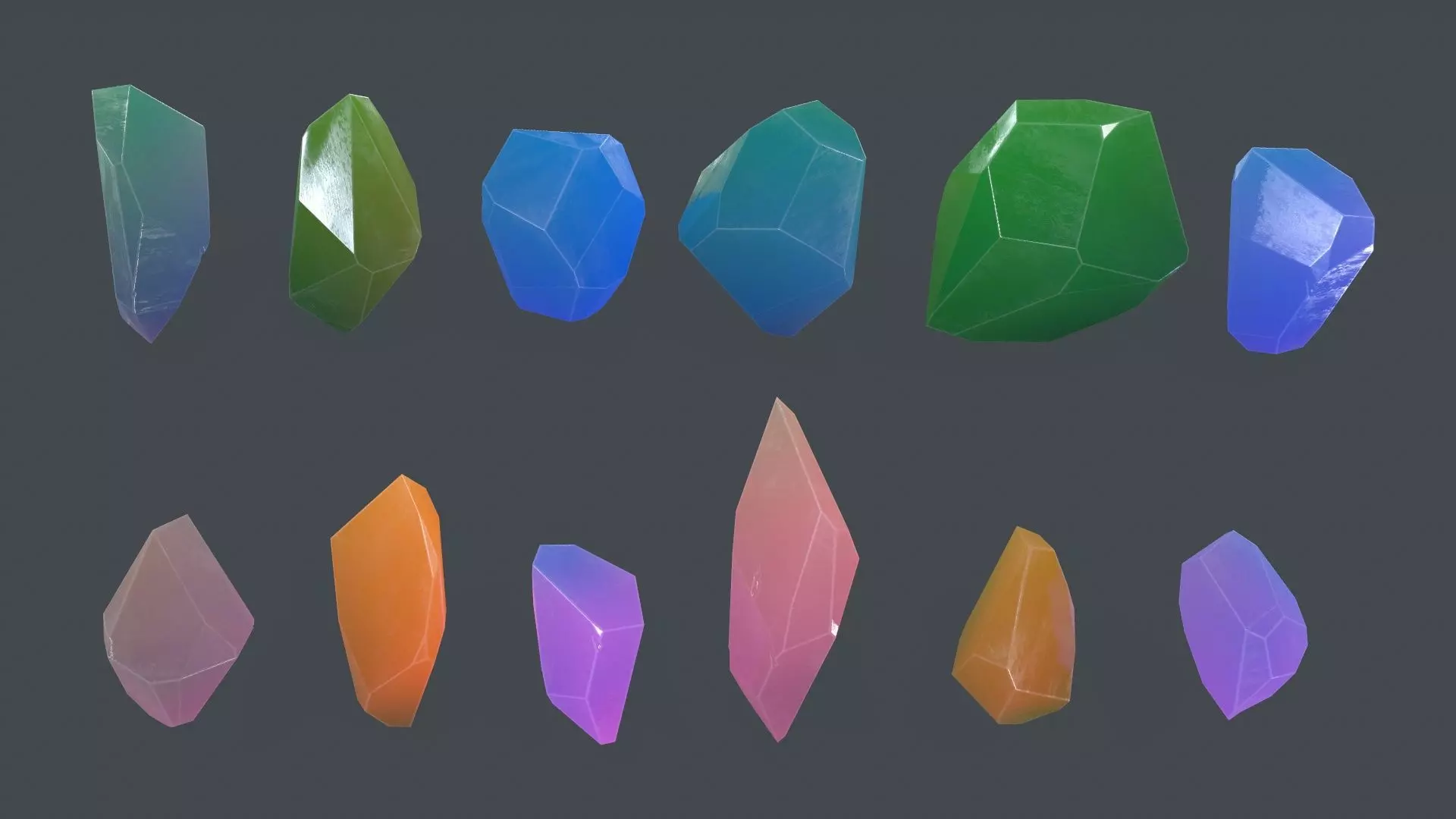 crystal set Low-poly 3D model_0