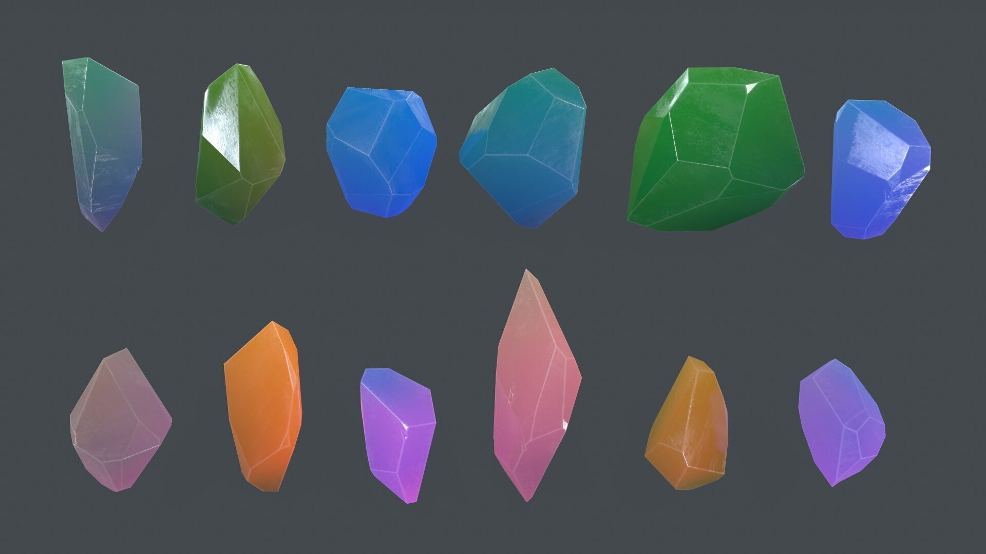 crystal set Low-poly 3D model_1