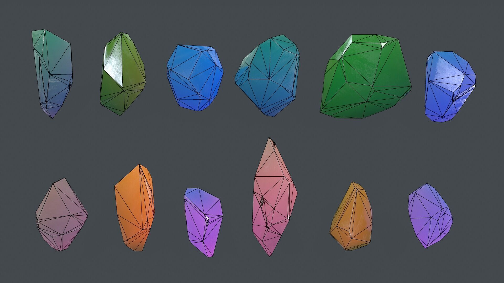 crystal set Low-poly 3D model_6