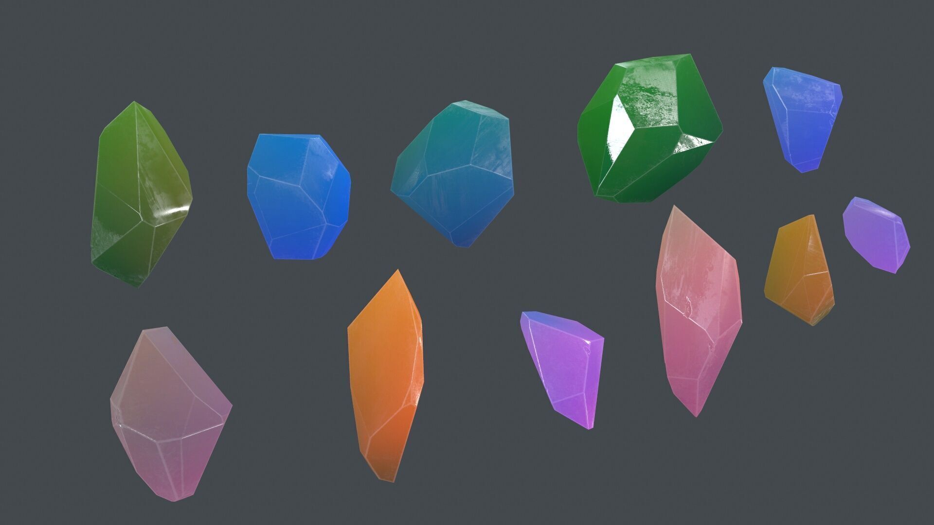 crystal set Low-poly 3D model_4
