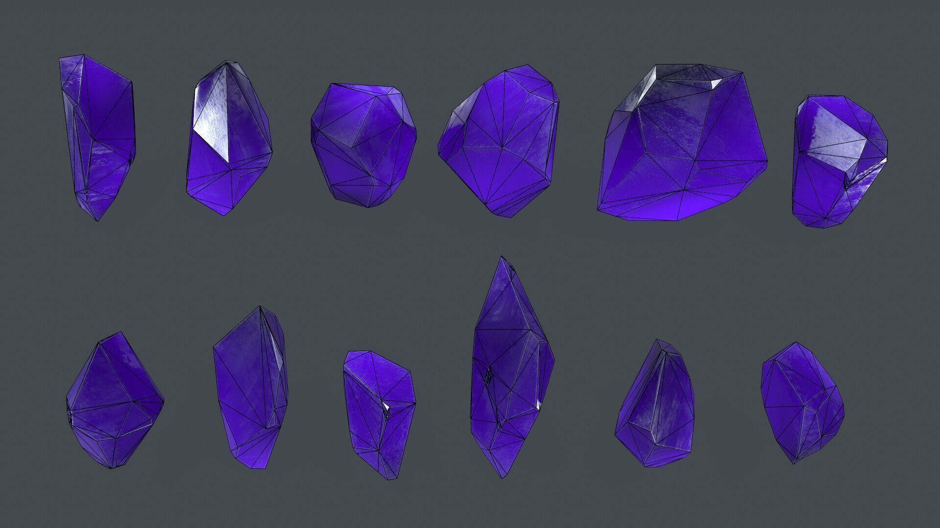 crystal set Low-poly 3D model_6